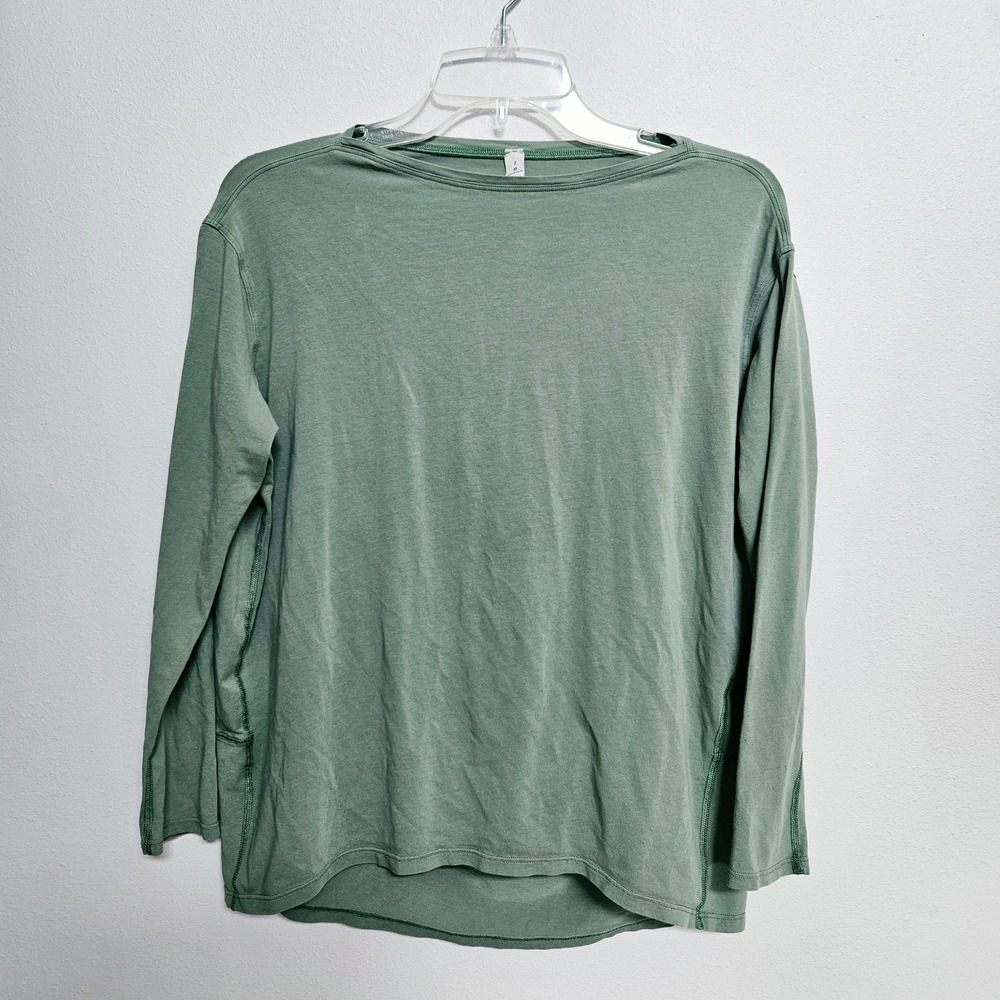 Lululemon Back In Action Long Sleeve Shirt Sage Green Pima Cotton Size 2